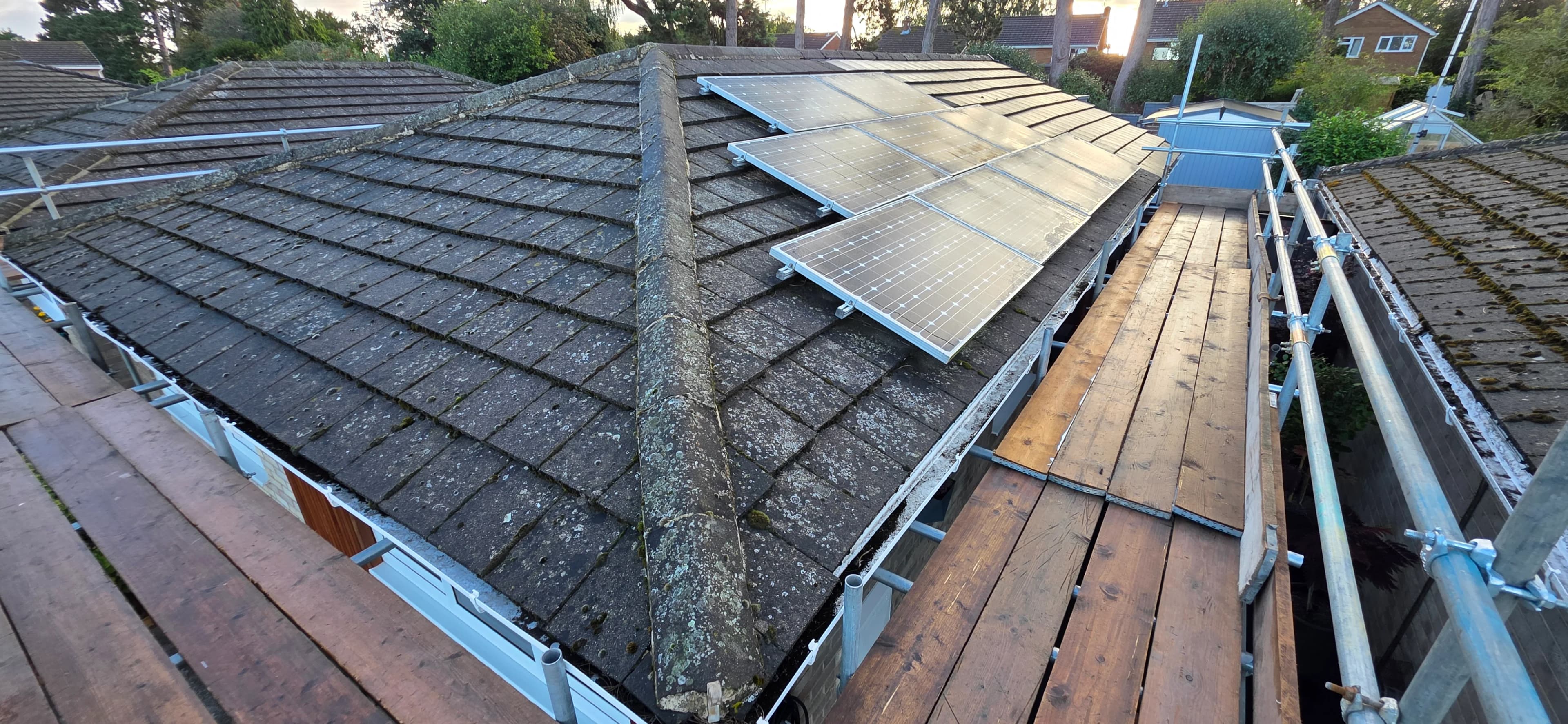 Grey slate roof with new battens ready for slating