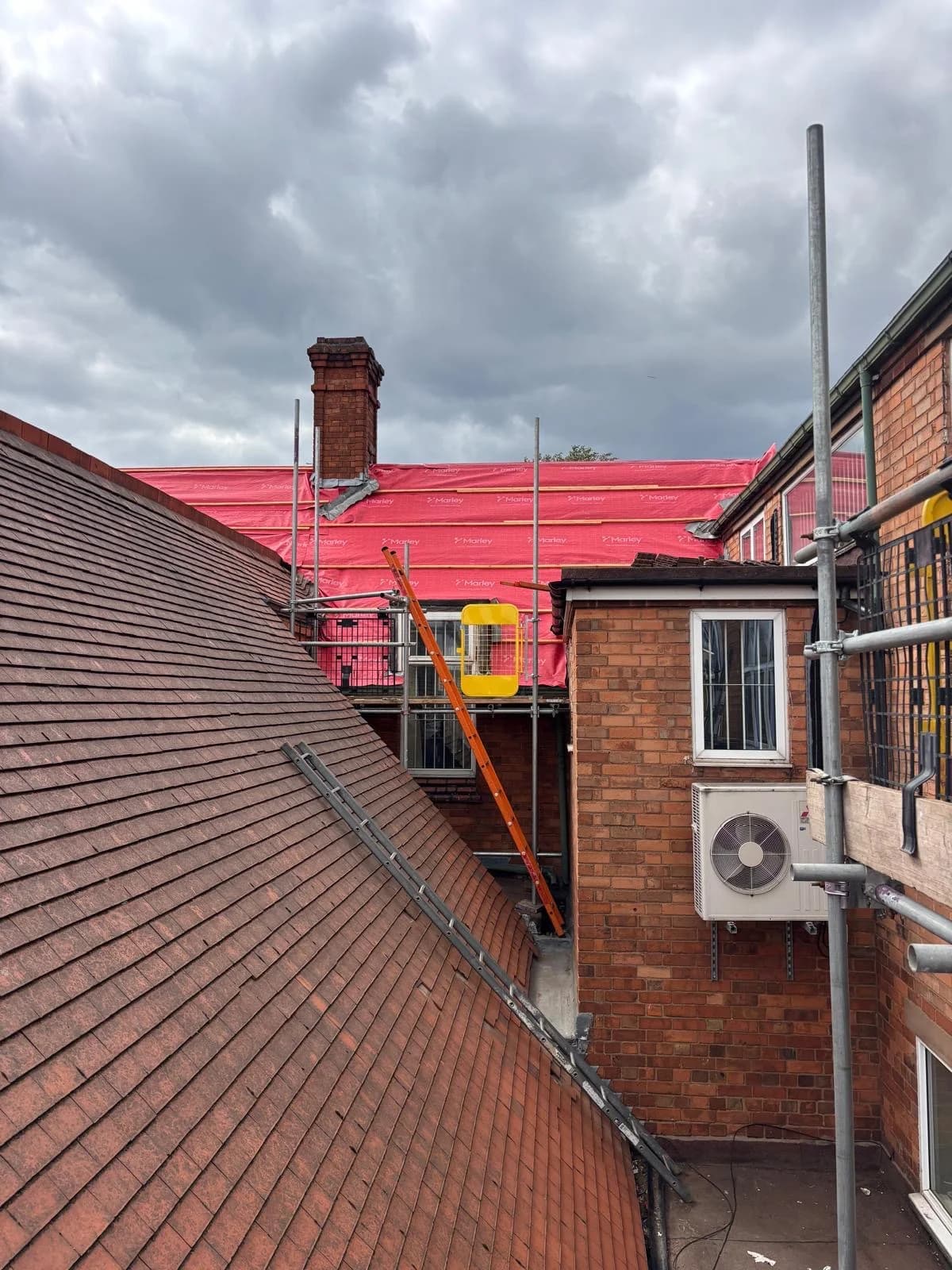 Rooftop plant and chimney with access scaffolding in place